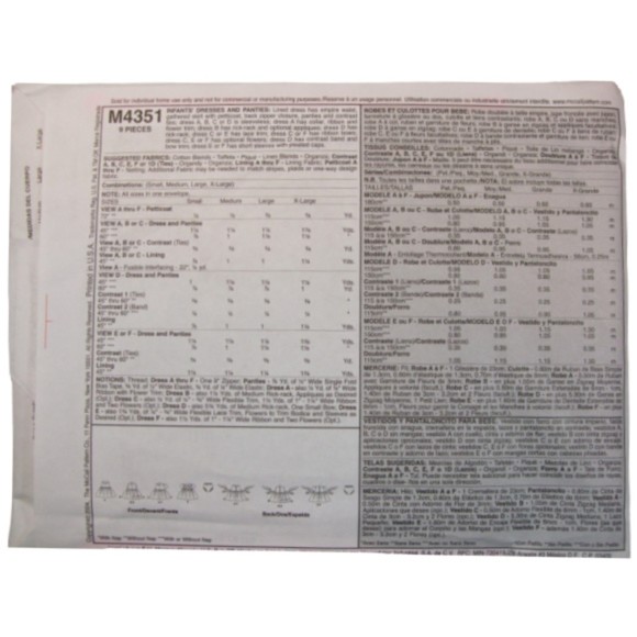 McCall's Easy 4351 - Infants Sundress & Ruffle Bloomers Sewing Pattern - Picture 2 of 4